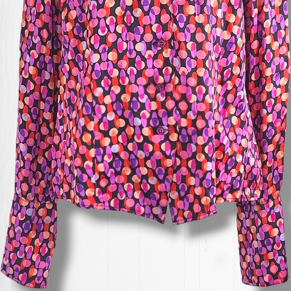 I.e. Women's Colorful Dotted Long Sleeve Button Down 100% Silk Blouse Size 12 - Picture 4 of 14